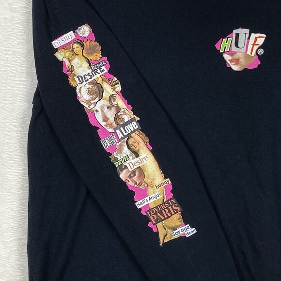 Huf Erotica Renaissance Shirt Mens M Black Desire Girls Streetwear Graffiti Art - Picture 2 of 8